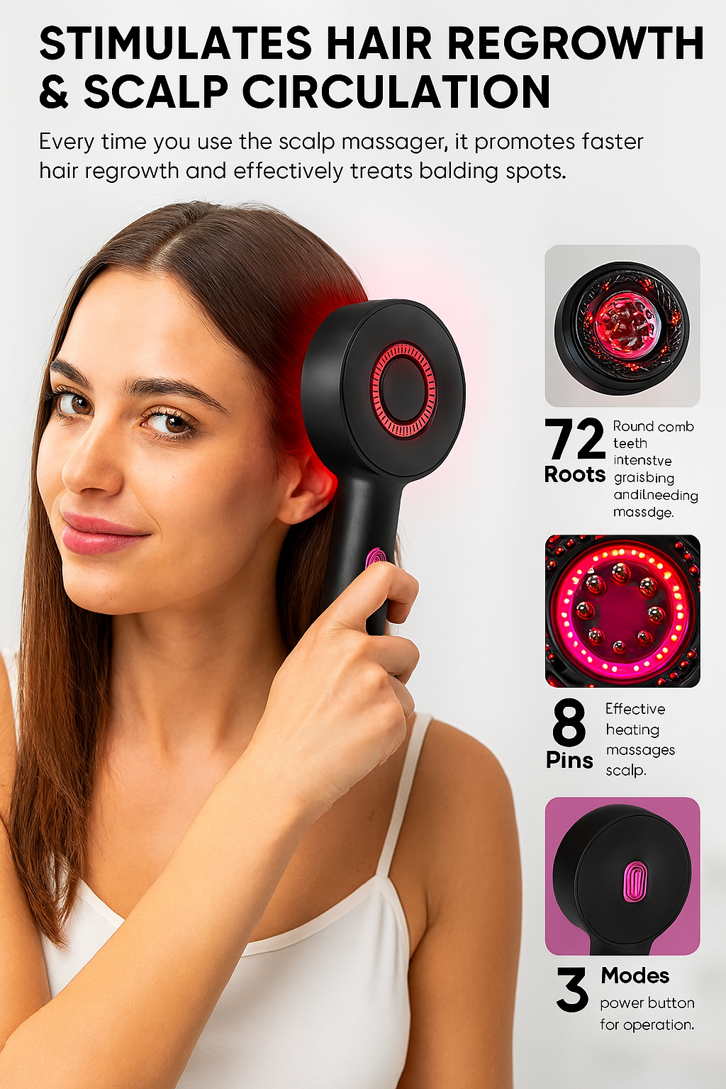 Mavlo 3-in-1 Smart Brush for Hair Growth - Red Light Therapy