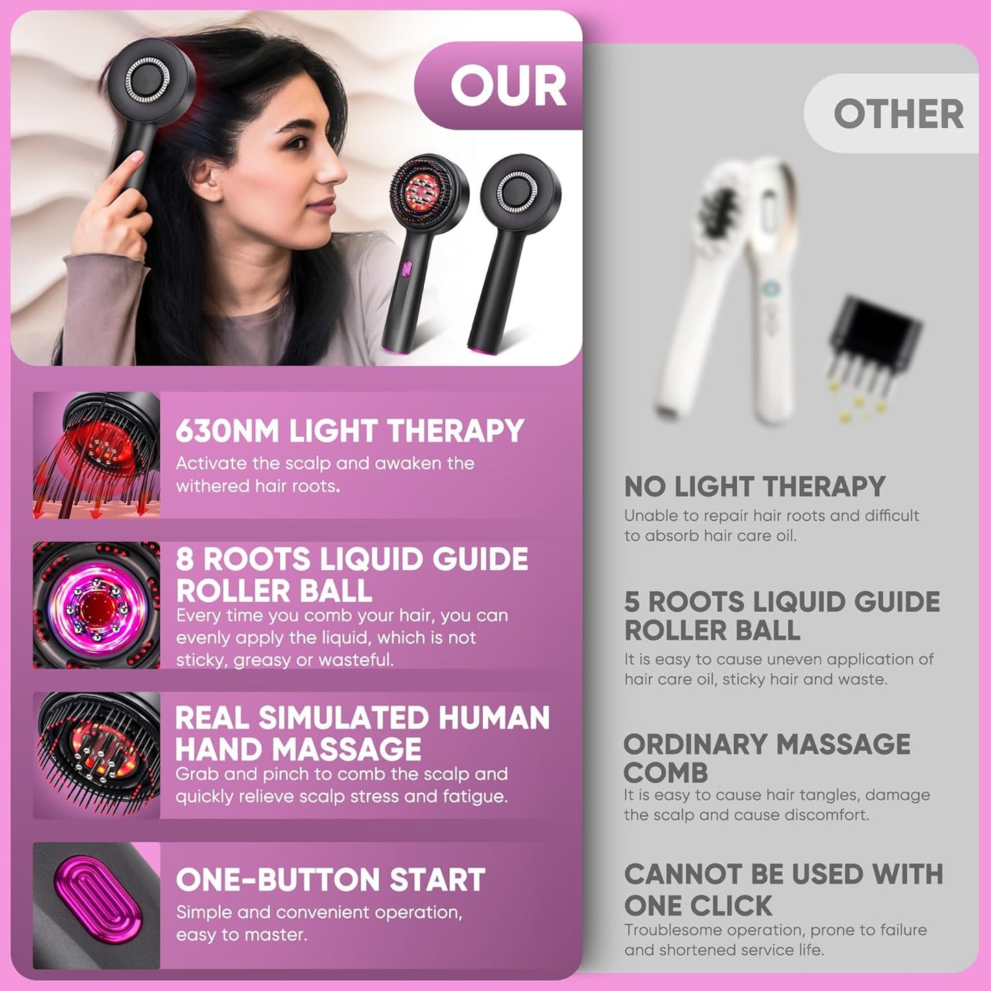 Mavlo 3-in-1 Smart Brush for Hair Growth - Red Light Therapy